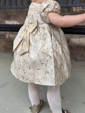Sparkling Gold Baby Party Dress with Bow